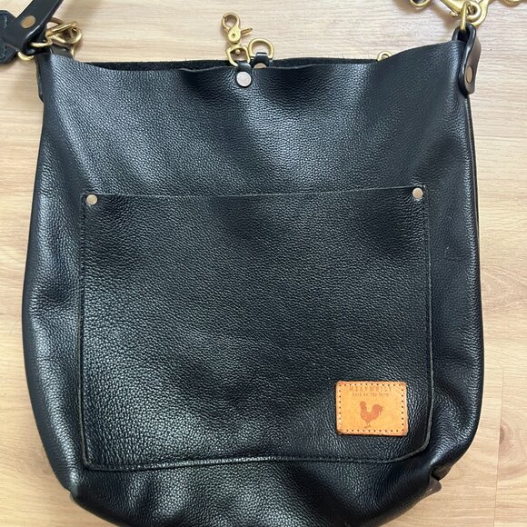 Meanwhile Back on the Farm Black Leather Carryall & Crossbody w/ Italian Strap - Picture 3 of 7